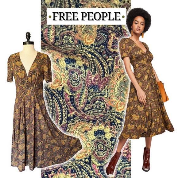 Free People Olivia Dress Fall Autumn Bohemian GardenGirl Rustic Luxury Retro 90s - Picture 1 of 14